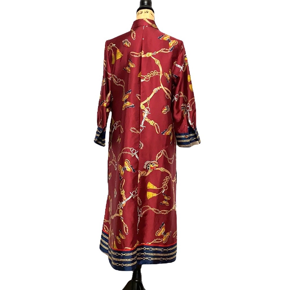 Zara Basic Long Red Chain Pattern Silky Lounge Dr… - image 3